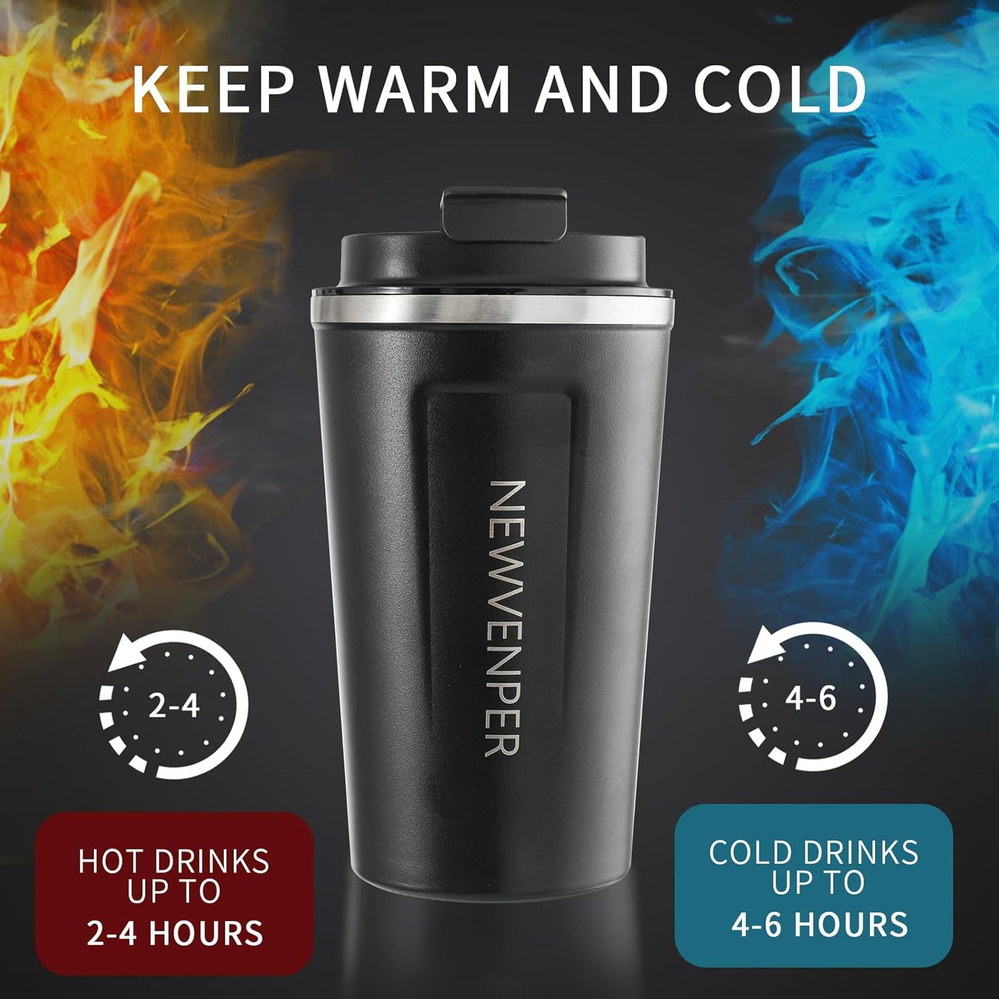 Stainless Steel Vacuum Insulated Travel Coffee Mug, Led Temperature Display Insulated Tumbler, Leak Proof with Lid Keeps Cold and Warm, Suitable for Coffee, Tea and Beer (Black)