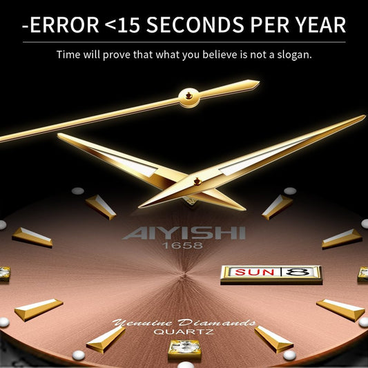 Watches for Men with Date Luxury Diamond Waterproof Mens Wristwatch Analog Dress Stainless Steel Man Watch Luminous Rose Gold