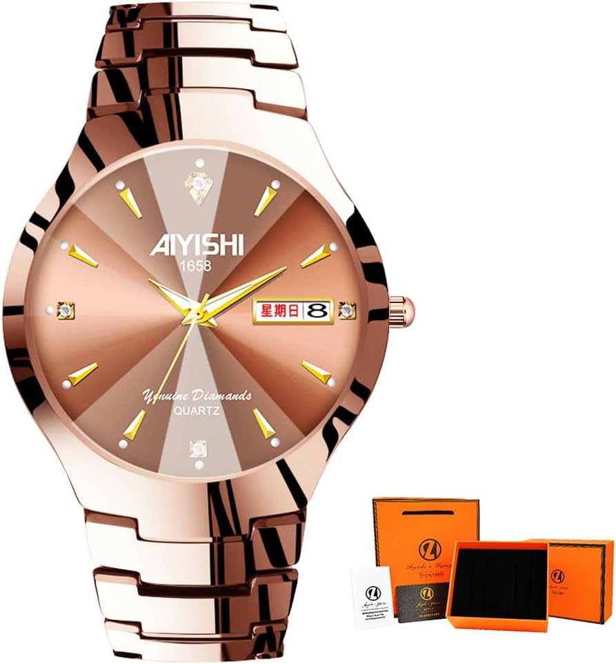 Watches for Men with Date Luxury Diamond Waterproof Mens Wristwatch Analog Dress Stainless Steel Man Watch Luminous Rose Gold