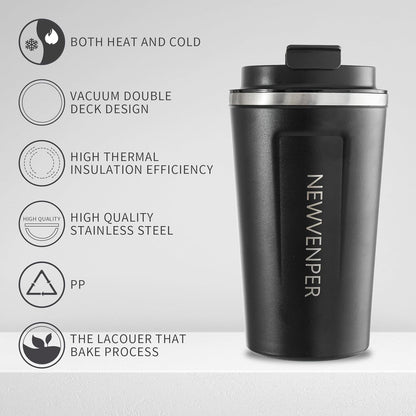 Stainless Steel Vacuum Insulated Travel Coffee Mug, Led Temperature Display Insulated Tumbler, Leak Proof with Lid Keeps Cold and Warm, Suitable for Coffee, Tea and Beer (Black)