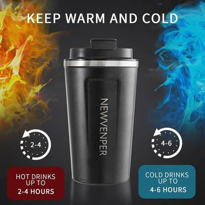 Stainless Steel Vacuum Insulated Travel Coffee Mug, Led Temperature Display Insulated Tumbler, Leak Proof with Lid Keeps Cold and Warm, Suitable for Coffee, Tea and Beer (Black)