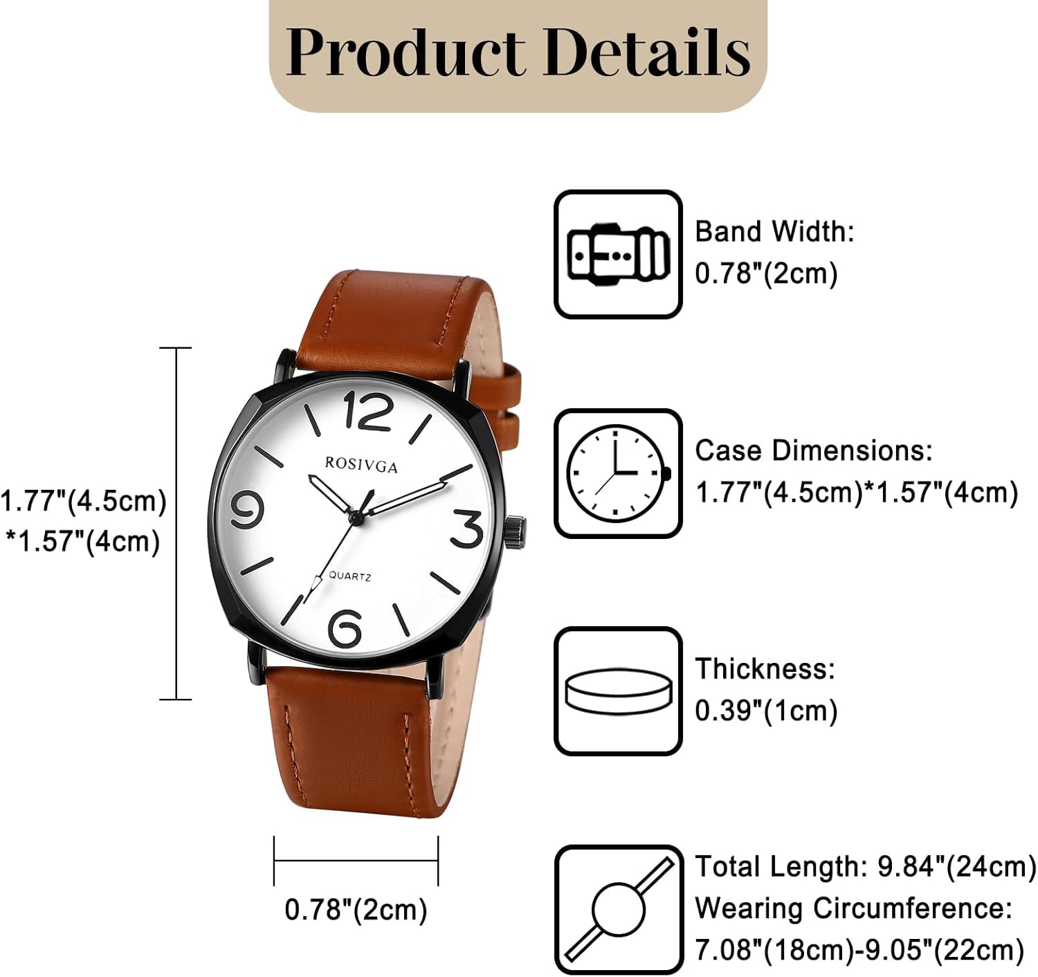 Men'S Leather Strap Watches: Easy Reader Big Face Analog Quartz Large Dial Wrist Watches