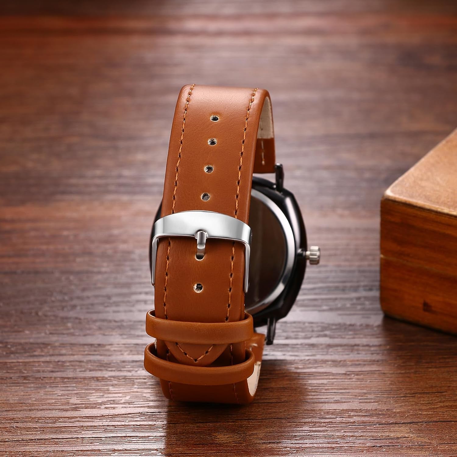 Men'S Leather Strap Watches: Easy Reader Big Face Analog Quartz Large Dial Wrist Watches