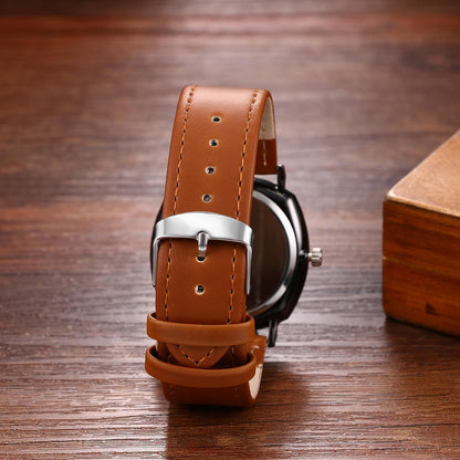 Men'S Leather Strap Watches: Easy Reader Big Face Analog Quartz Large Dial Wrist Watches