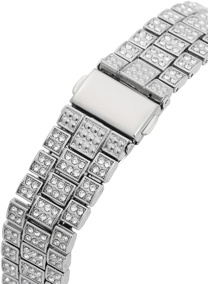 Iced-Out Watches for Men Super Luminous Diamond Watch (Blue Face/Blue-Green Luminous)