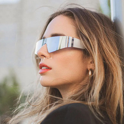 Rimless Futuristic Wrap around Sunglasses for Women Men One Piece Visor Glasses Y2K Cyber Punk Shades