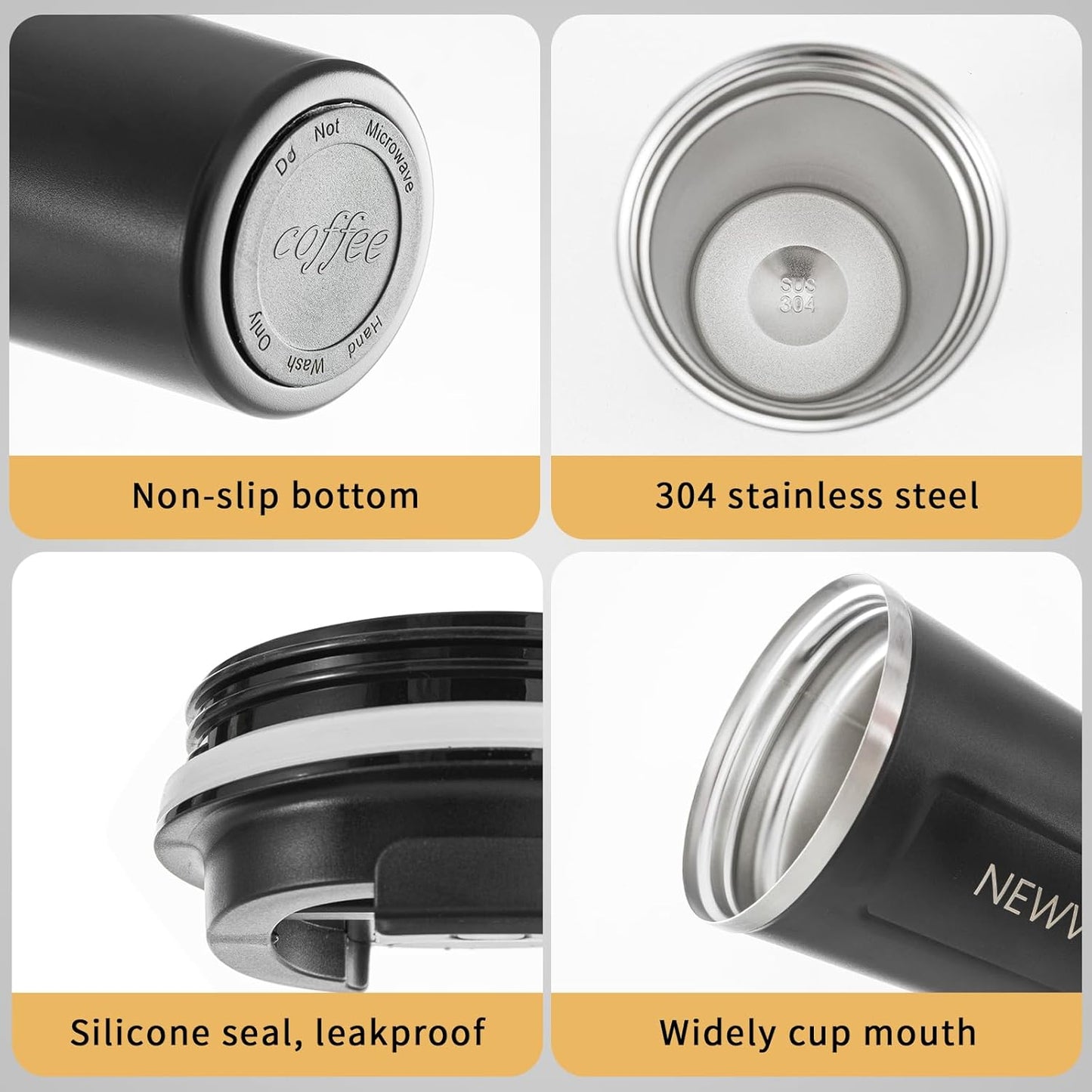Stainless Steel Vacuum Insulated Travel Coffee Mug, Led Temperature Display Insulated Tumbler, Leak Proof with Lid Keeps Cold and Warm, Suitable for Coffee, Tea and Beer (Black)