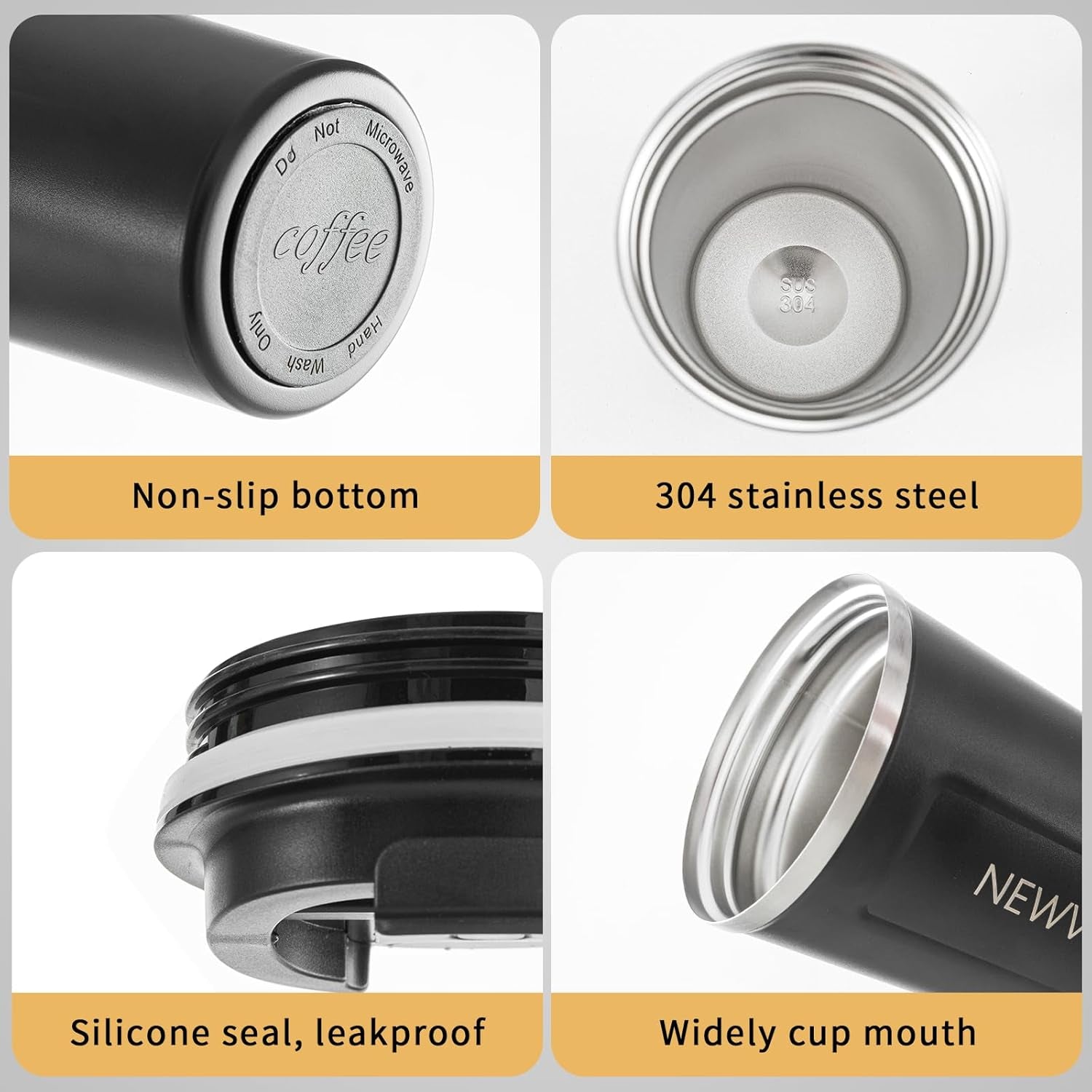 Stainless Steel Vacuum Insulated Travel Coffee Mug, Led Temperature Display Insulated Tumbler, Leak Proof with Lid Keeps Cold and Warm, Suitable for Coffee, Tea and Beer (Black)