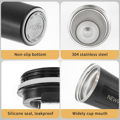 Stainless Steel Vacuum Insulated Travel Coffee Mug, Led Temperature Display Insulated Tumbler, Leak Proof with Lid Keeps Cold and Warm, Suitable for Coffee, Tea and Beer (Black)