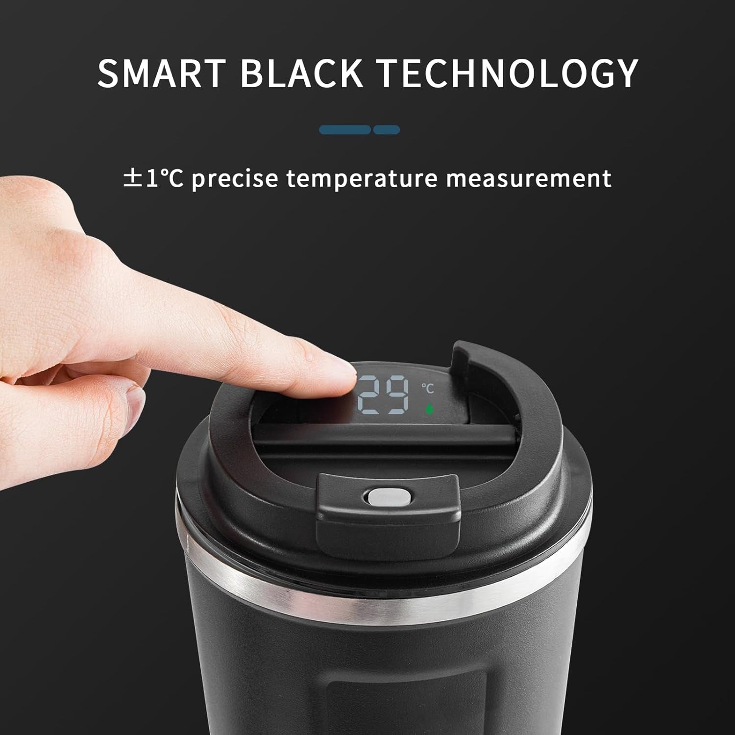 Stainless Steel Vacuum Insulated Travel Coffee Mug, Led Temperature Display Insulated Tumbler, Leak Proof with Lid Keeps Cold and Warm, Suitable for Coffee, Tea and Beer (Black)