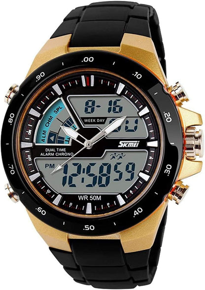 Men'S Digital Watch 50M Waterproof Large Dual Dial Multifunction Analog Military Outdoor Sports Electronic Watch Calendar Day Date CH031