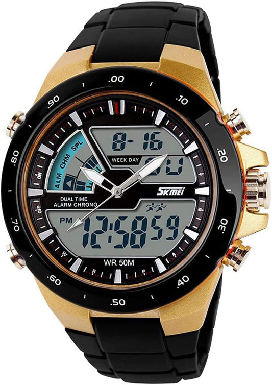Men'S Digital Watch 50M Waterproof Large Dual Dial Multifunction Analog Military Outdoor Sports Electronic Watch Calendar Day Date CH031